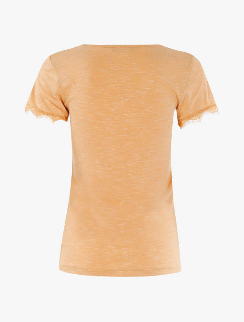 Gemêleerd T-shirt met kanten rand - oranje - Image 2