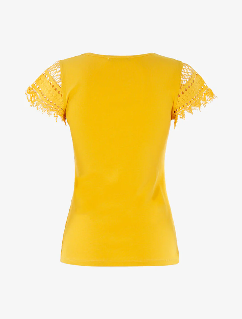 T-shirt met haakwerk inzetstuk - geel - Image 2