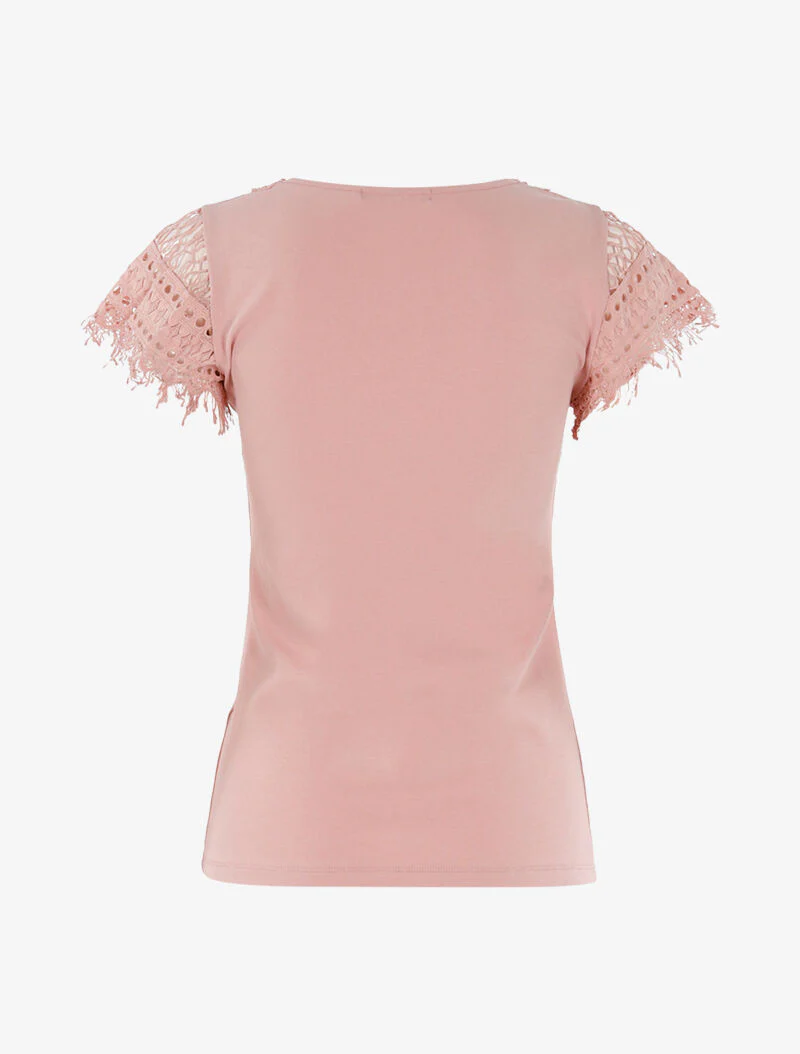 T-shirt met haakwerk inzetstuk - roze - Image 2