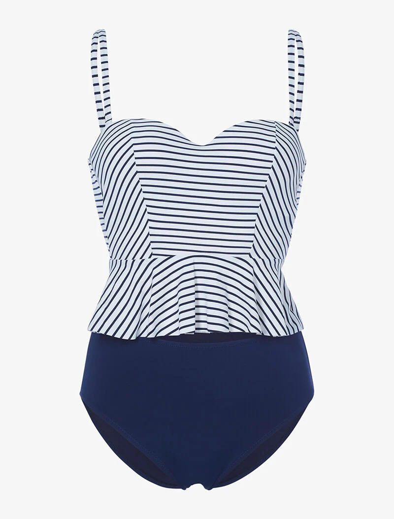 Tankini peplum marinestreep - wit