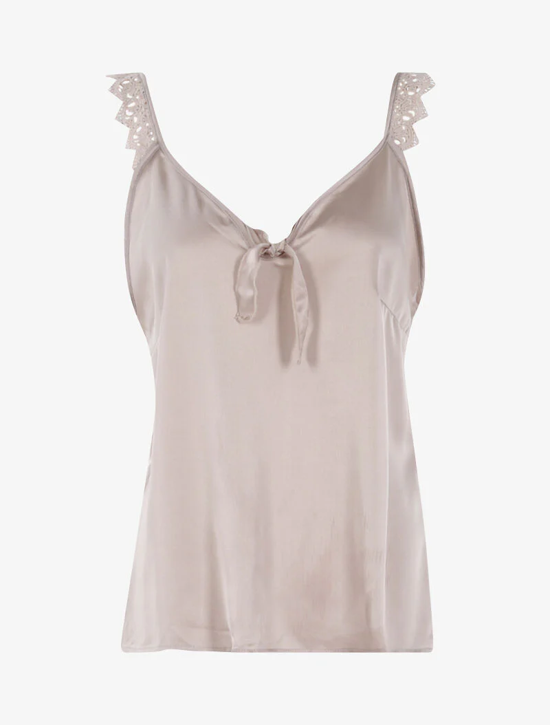 Tanktop met bandjes en haakdetails - beige