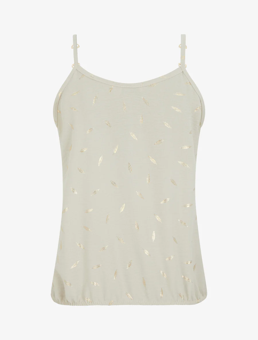 Tanktop met sierlijke bandjes en verenprint - Beige - Image 2