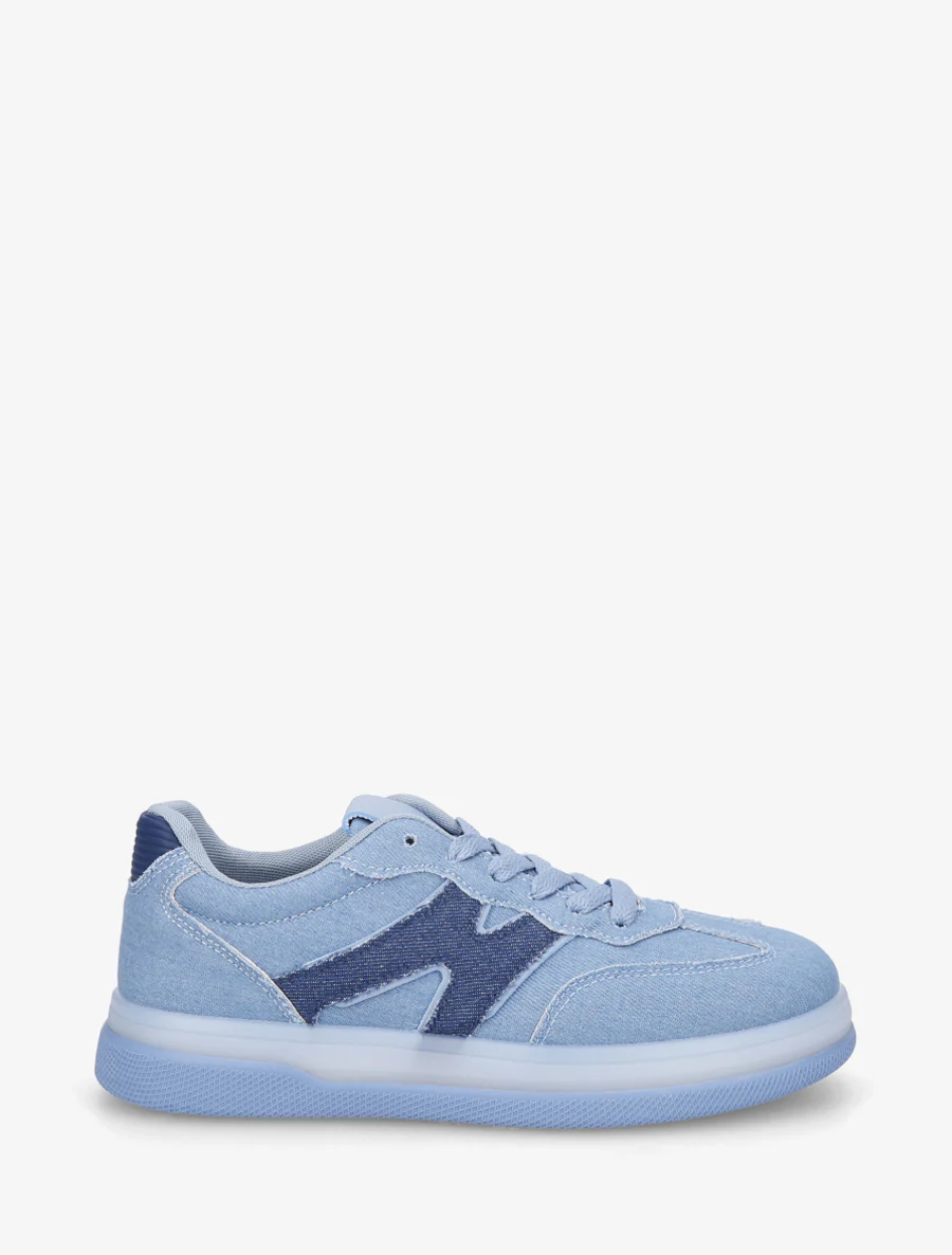 Tennis met grafisch inzetstuk in denim - Blauwe denim