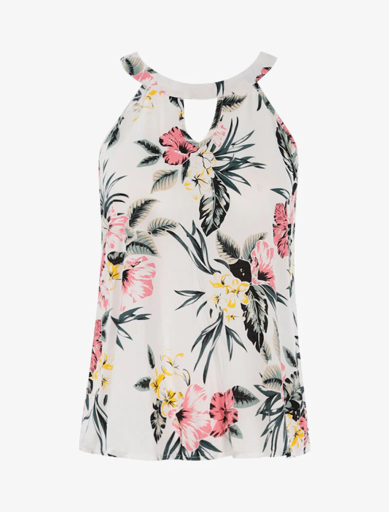Bloemen top met Amerikaanse kraag - wit