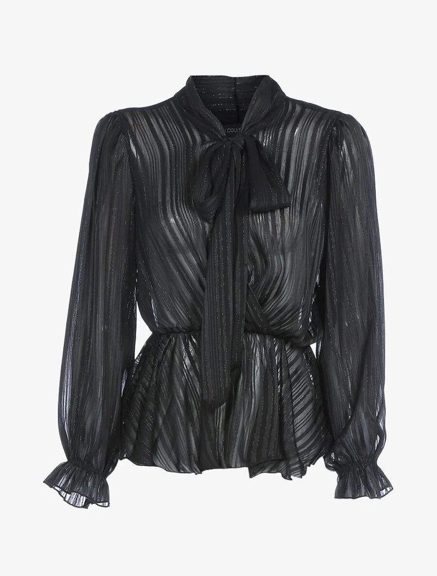 Top in iriserende gestreepte voile - Zwart