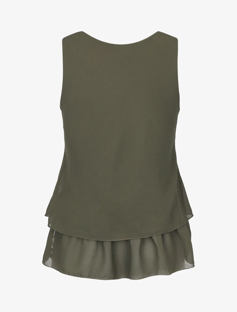 Top in voile met kanten voering - kaki - Image 2