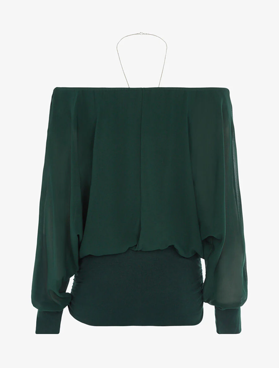 Top met balvormige snit in twee materialen - Groen - Image 2