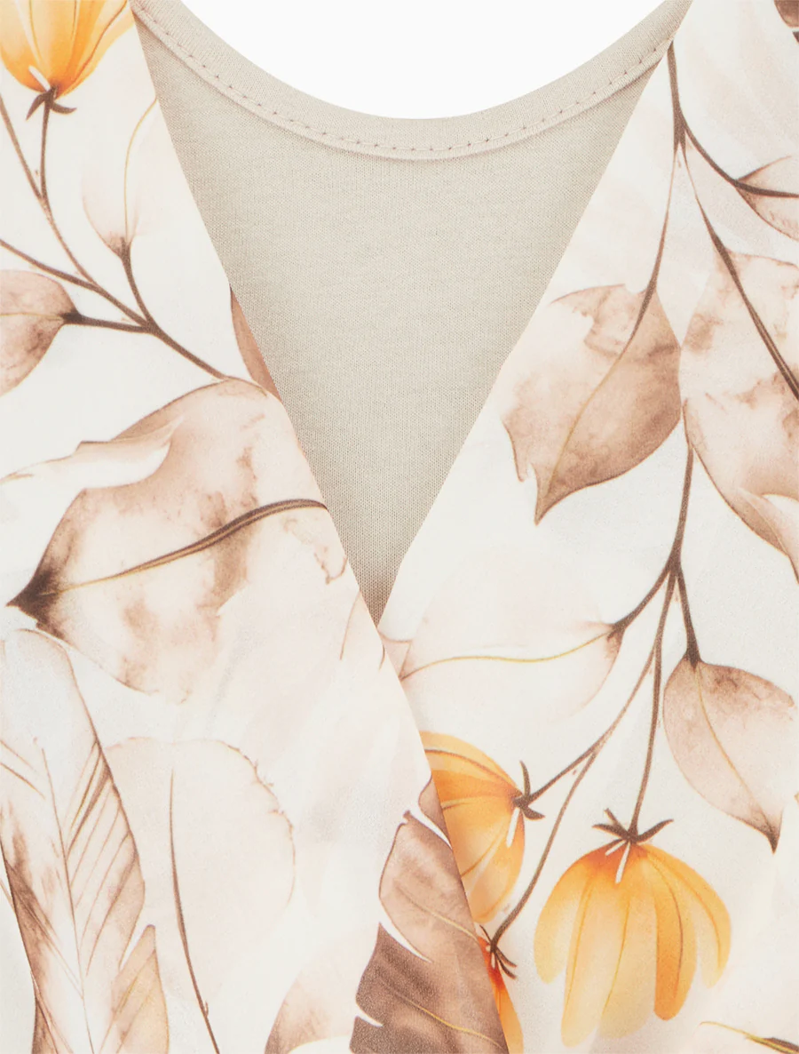 Top met bladerprint en volantmouwen - Kameel - Image 3
