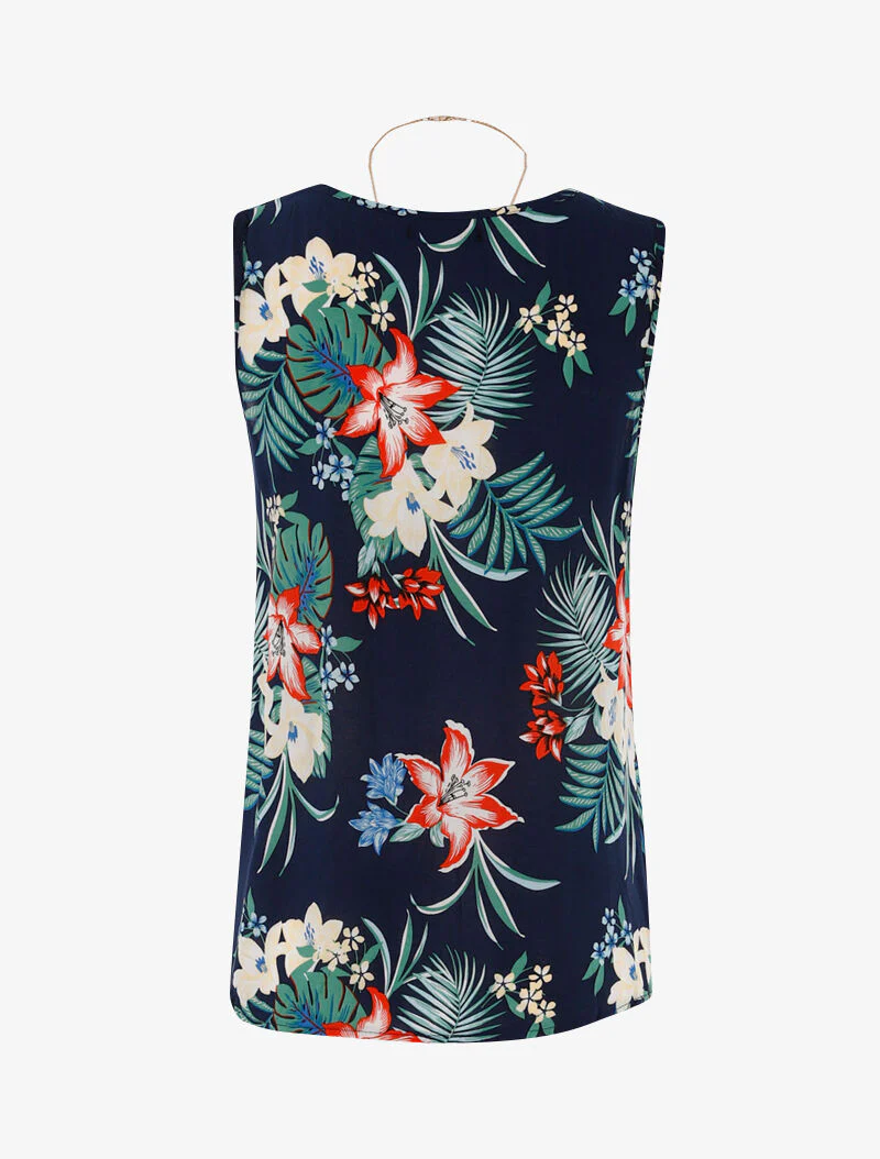 Top met bloemenprint en lange ketting - marineblauw - Image 2
