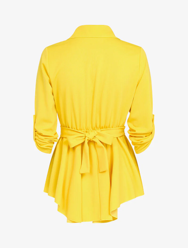 Top met ceintuur in peplumstijl - geel - Image 2