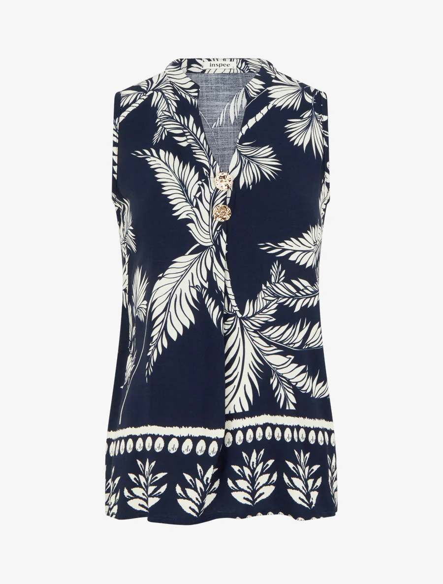 Top met decoratieve knopenprint - Marine