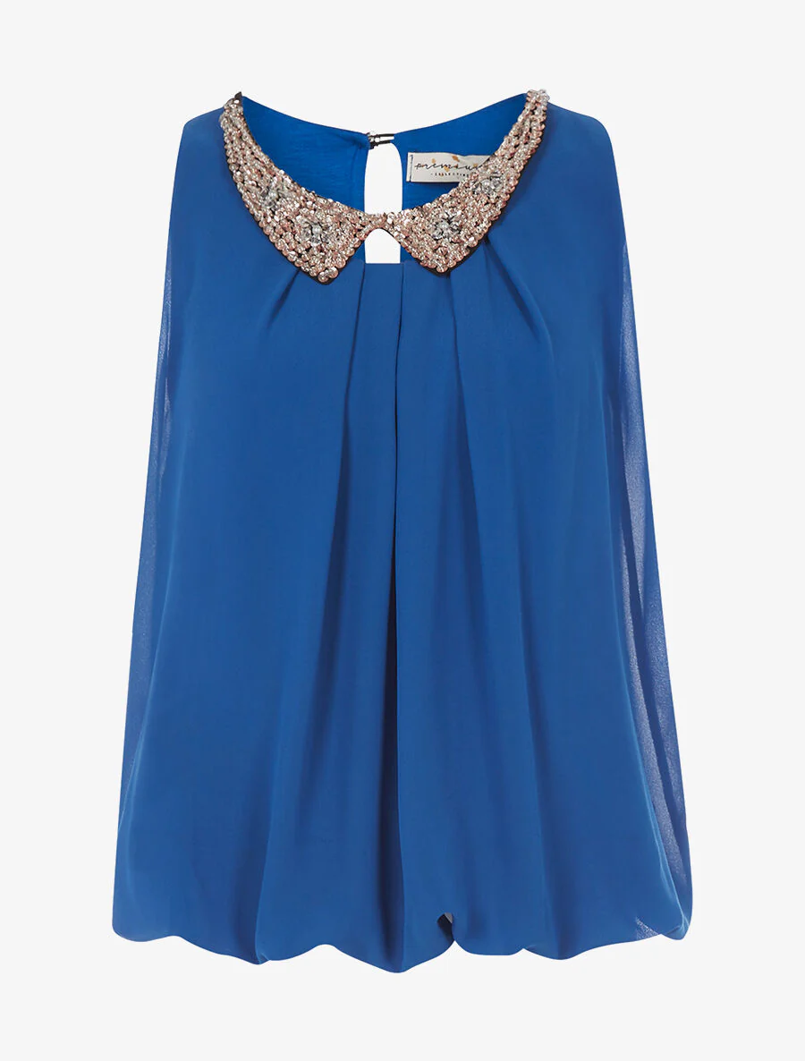 Top met een Claudinekraag en strassteentjes - Blauw