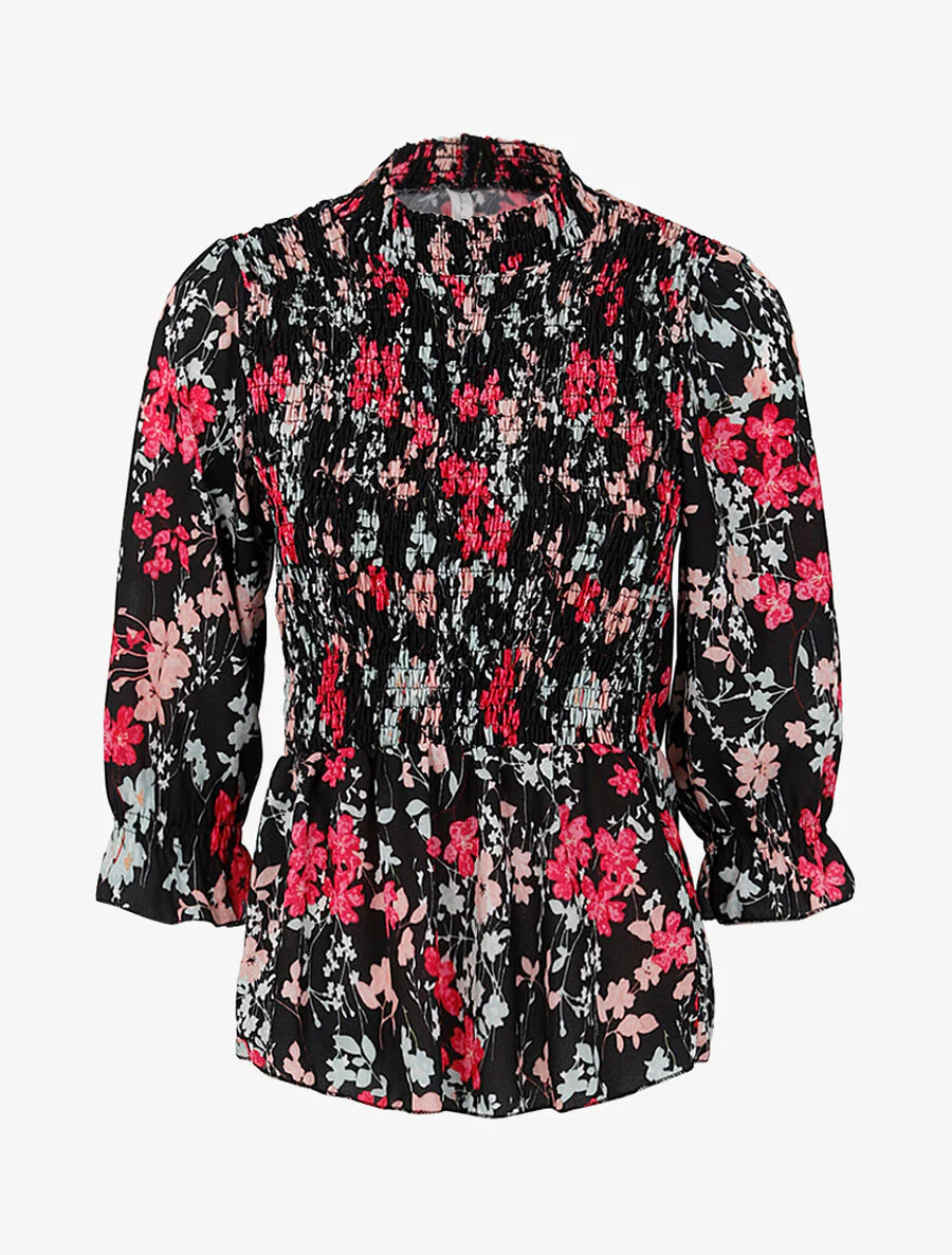 Top met elastische buste en print - Zwart