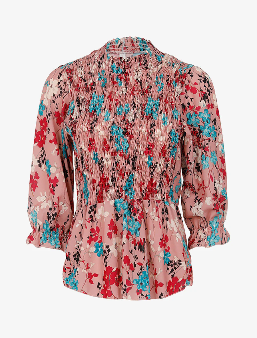 Top met elastische buste en print - Roos