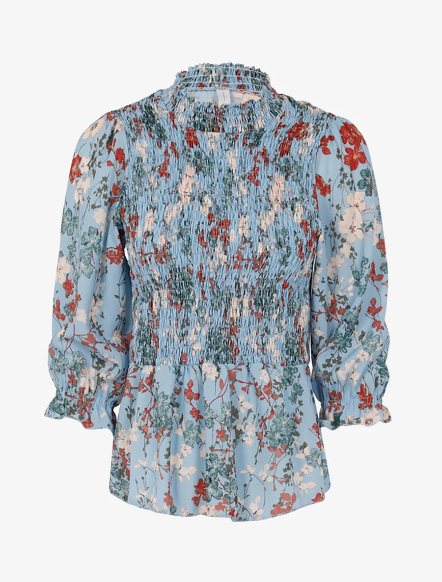 Top met elastische buste en print - Lichtblauw