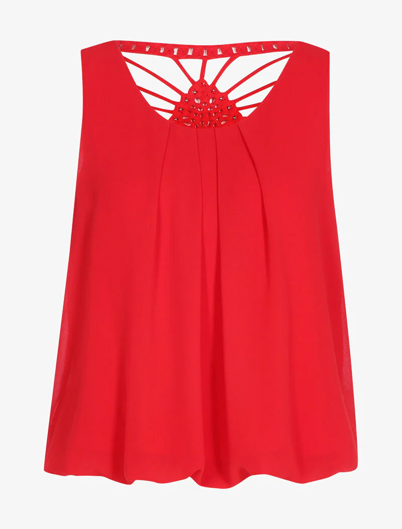 Geborduurde rugtop - rood