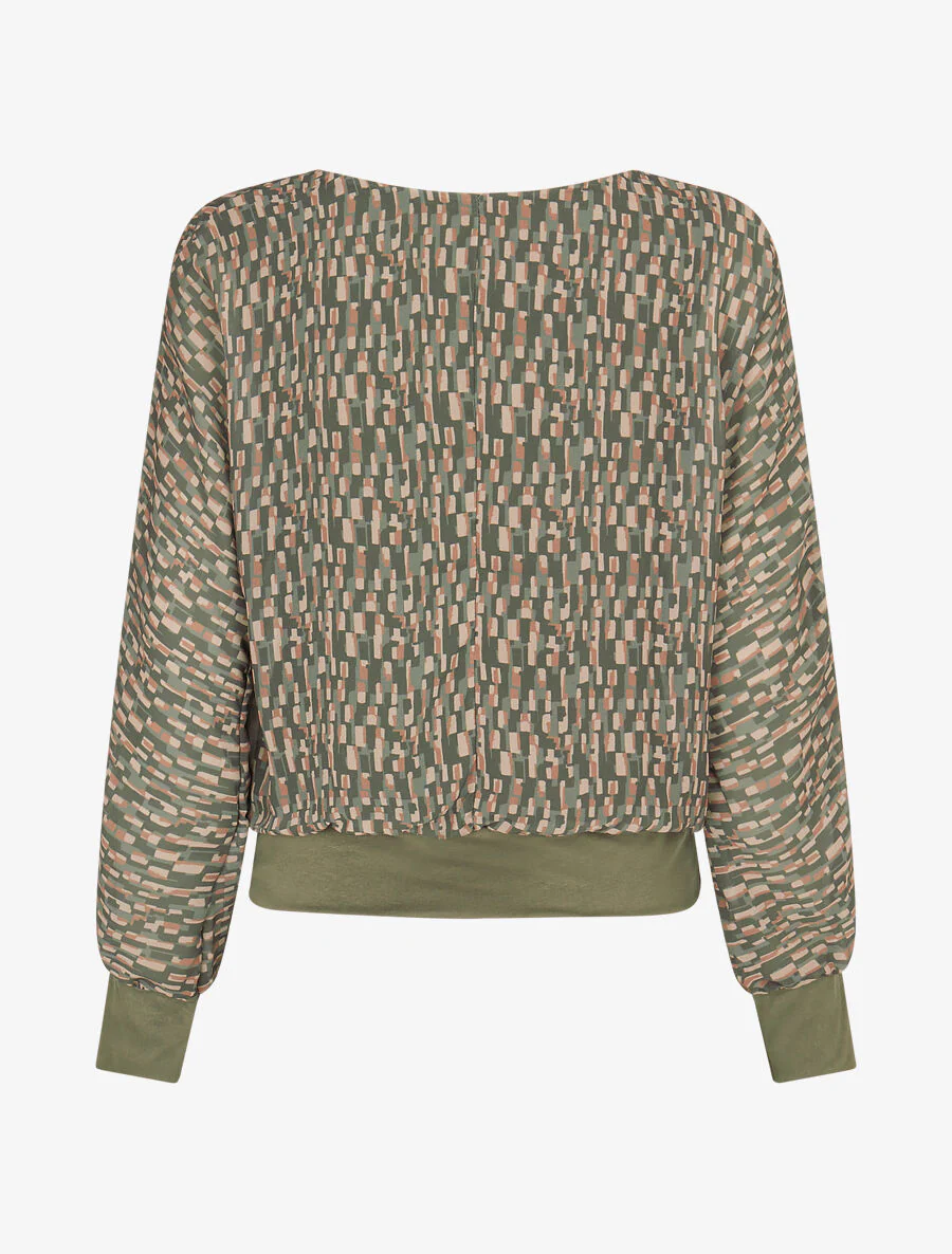 Top met geometrische print in voile - Kakigroen - Image 2