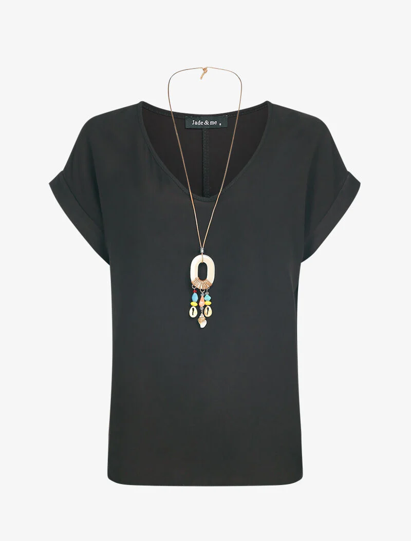 Gespleten rugtop en lange ketting - Zwart