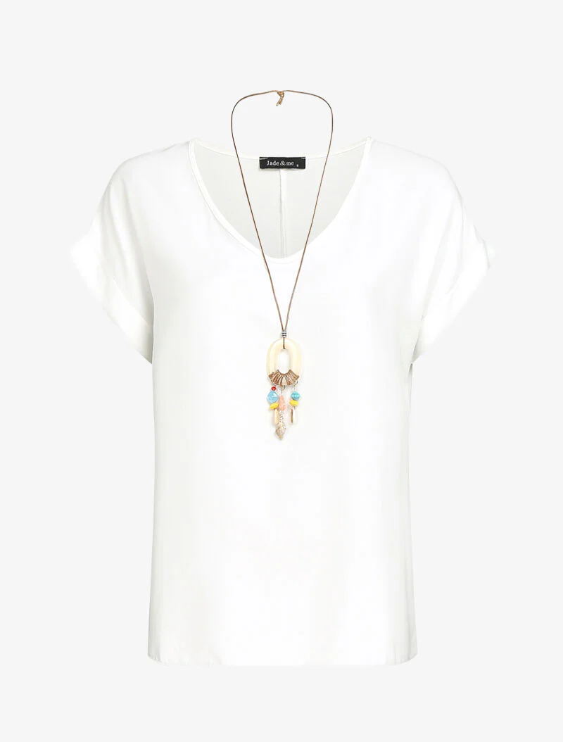 Gespleten rugtop en lange ketting - wit