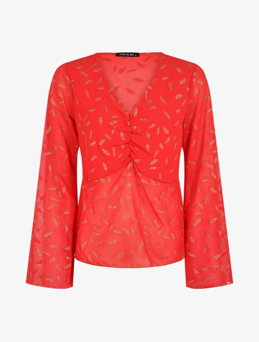 Top met iriserend bladenprint - Rood