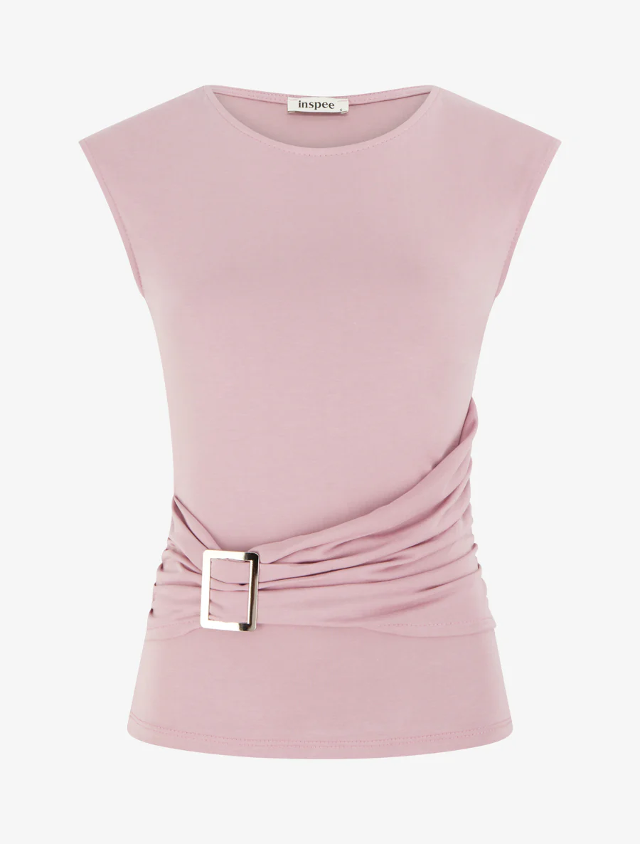 Top met ronde hals en sieraccent. - Roos
