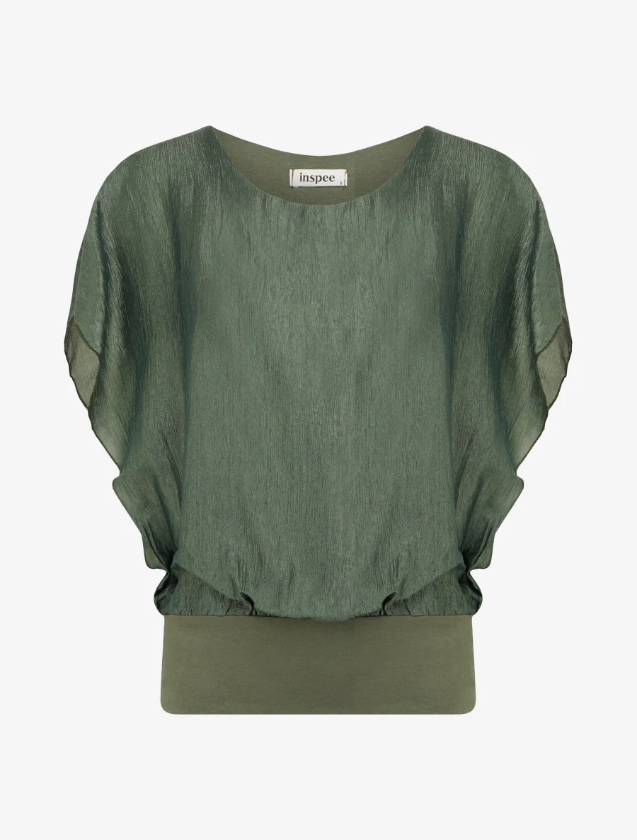 Top met textuurstof - Kaki