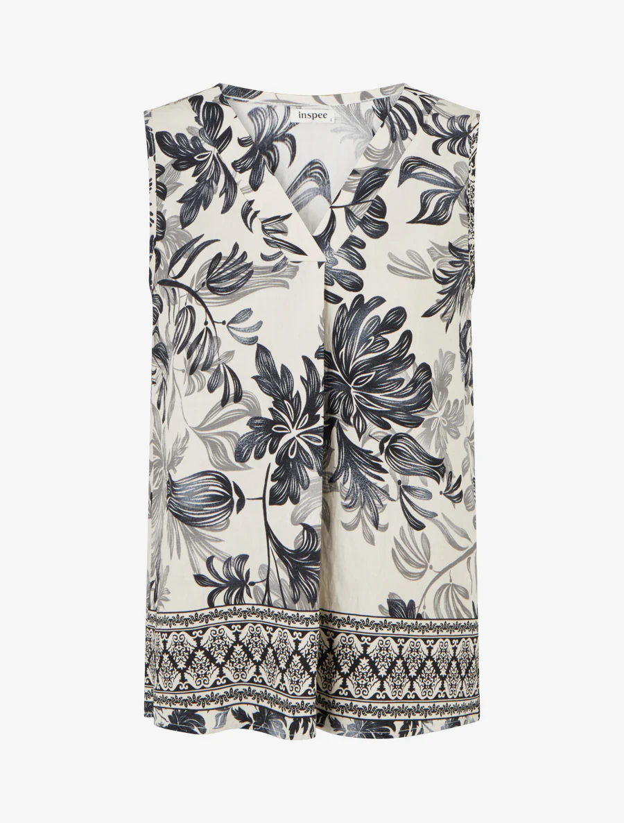 Top met V-hals en plantenprint - Marine