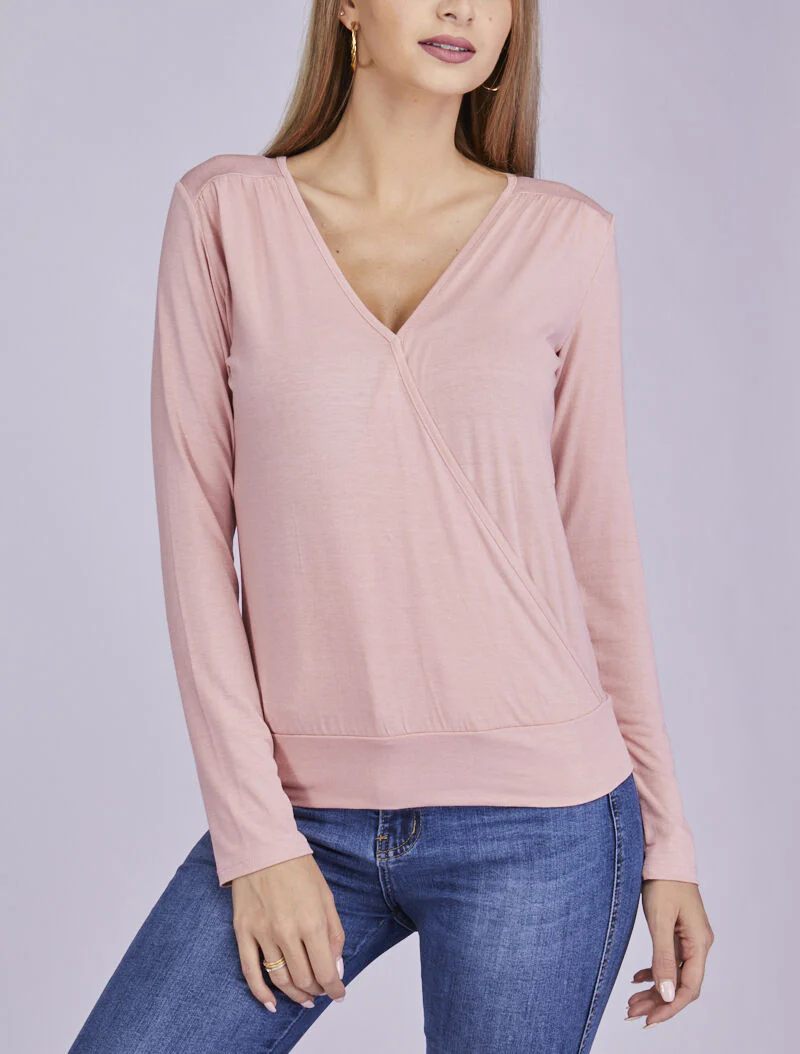 Top stretch met overslagkraag - Roze