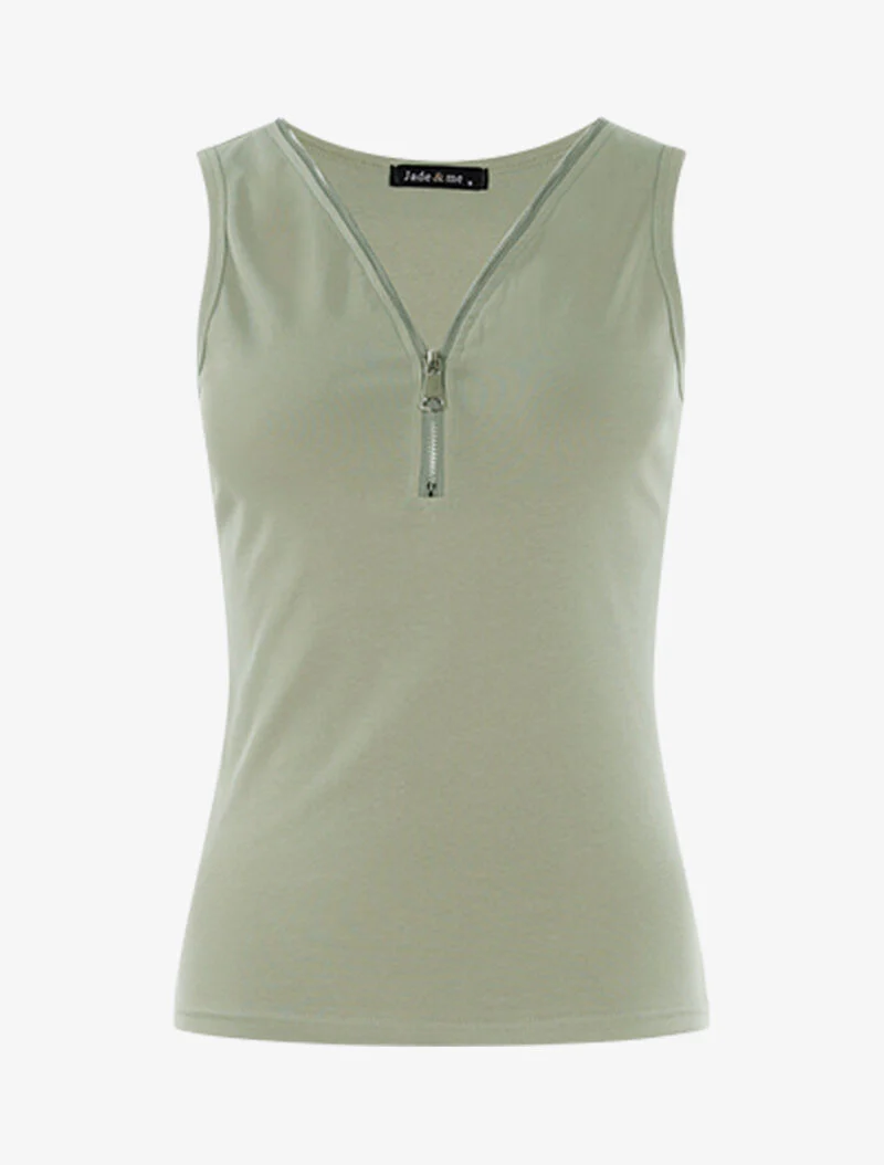 Top stretch met ritssluiting bij de hals - kaki