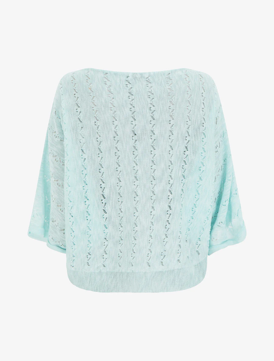 Top van opengewerkte tricot met 3/4 mouwen - Turkoois - Image 2