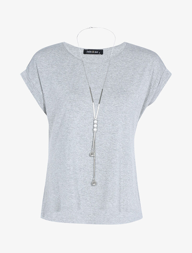 Vloeiende top met ketting - lichtgrijs