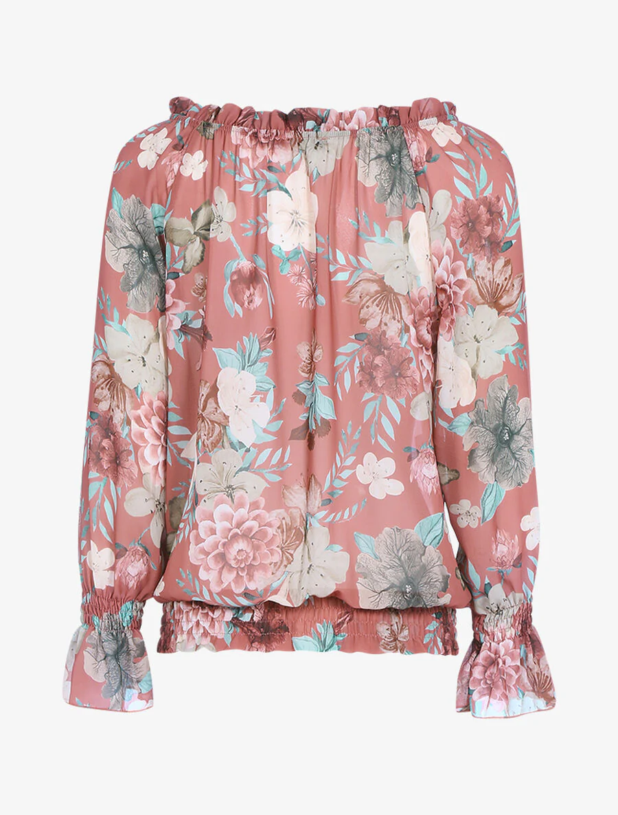 Transparante blouse met elastische tailleband - Donkerroze - Image 2