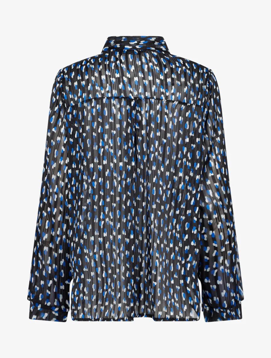 Transparante blouse met lavallièrekraag en print - Zwart - Image 2