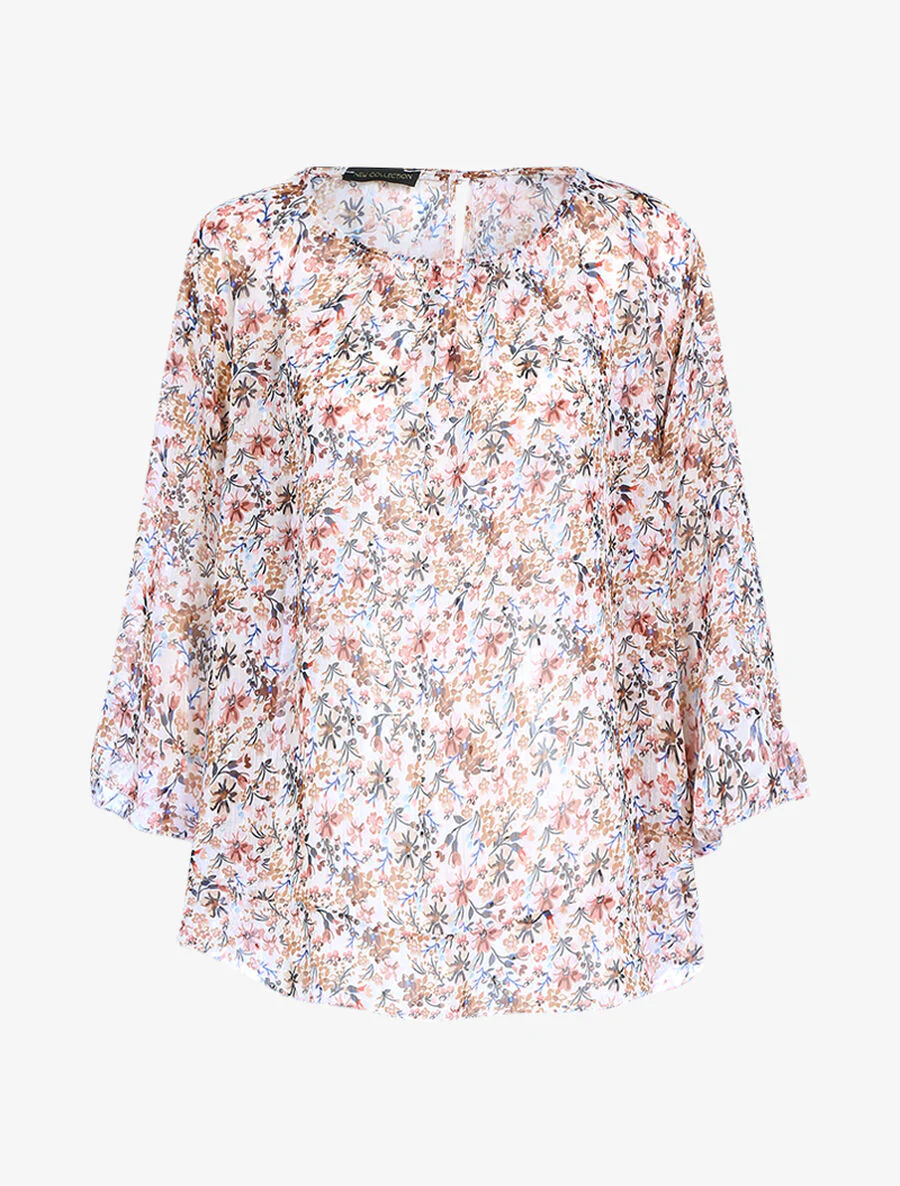 Transparante blouse met print - Ecru