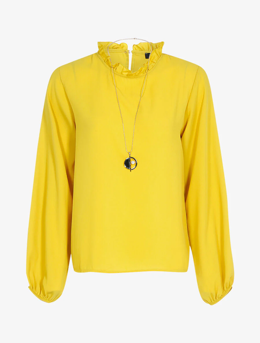 Transparante blouse met rucheskraag - Geel
