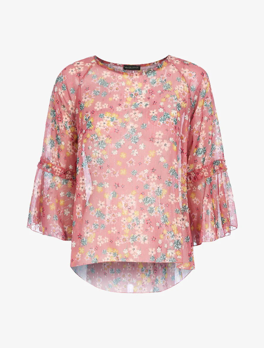 Transparante blouse van bedrukt voile - Donkerroze