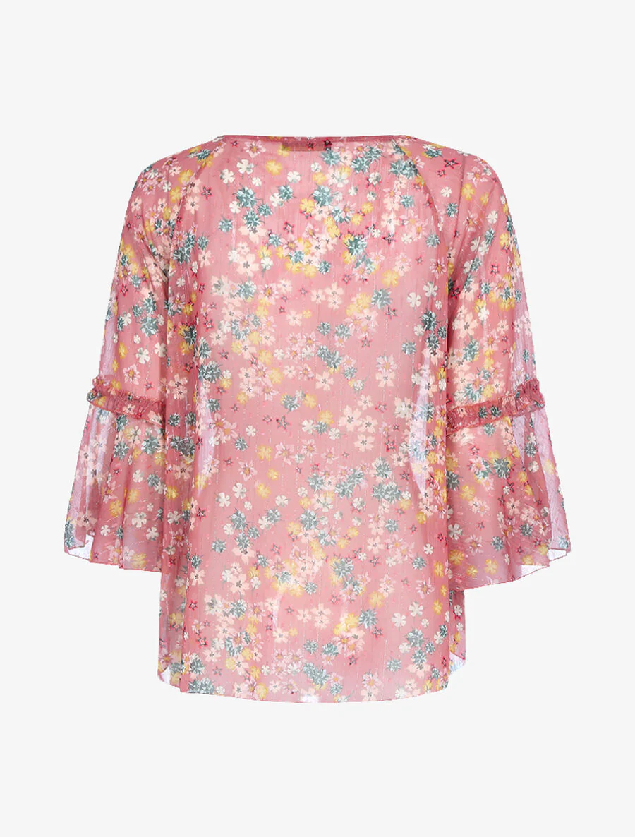 Transparante blouse van bedrukt voile - Donkerroze - Image 2