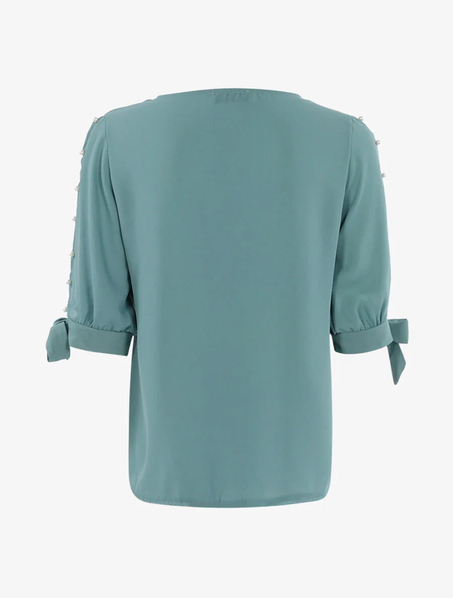 Transparante top met parelmouwen - Groen - Image 2