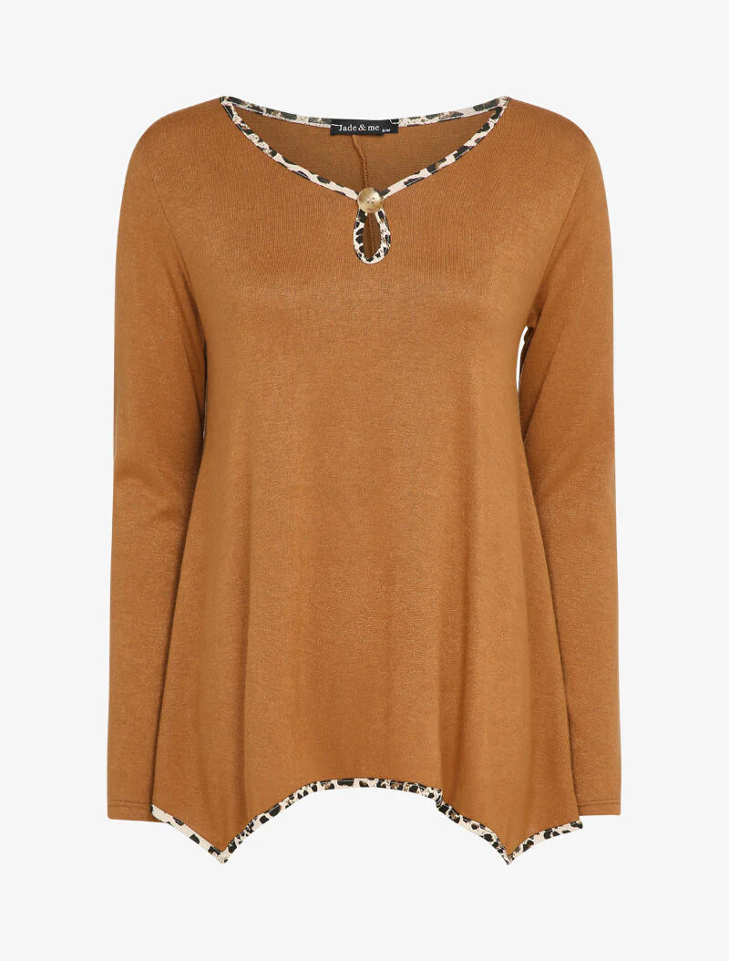 Pull einde met luipaardprint biezen - Camel