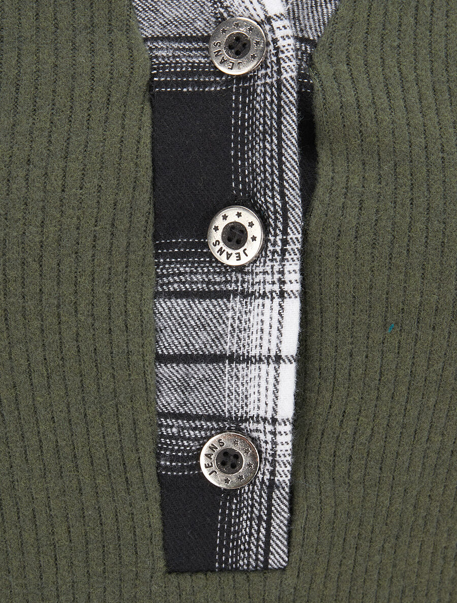Trompe l'oeil trui met button-down kraag - kaki - Image 3