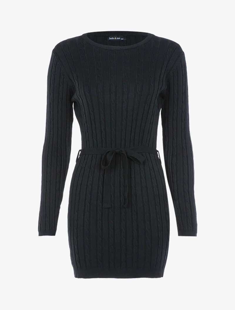 Gebreide jurk met gedraaide details - zwart