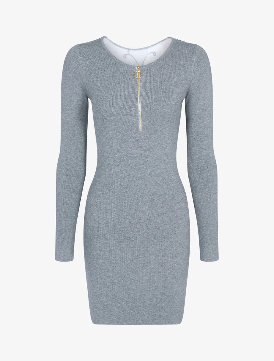 Trui jurk met vlinderdetail - lichtgrijs