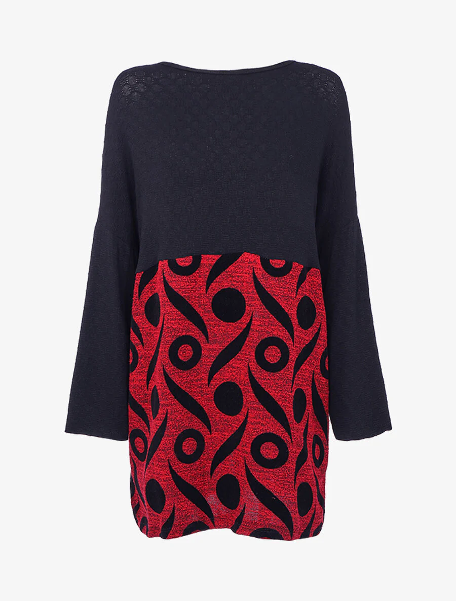 Tunicastijl trui met gestileerde flockprints - Zwart/rood - Image 2