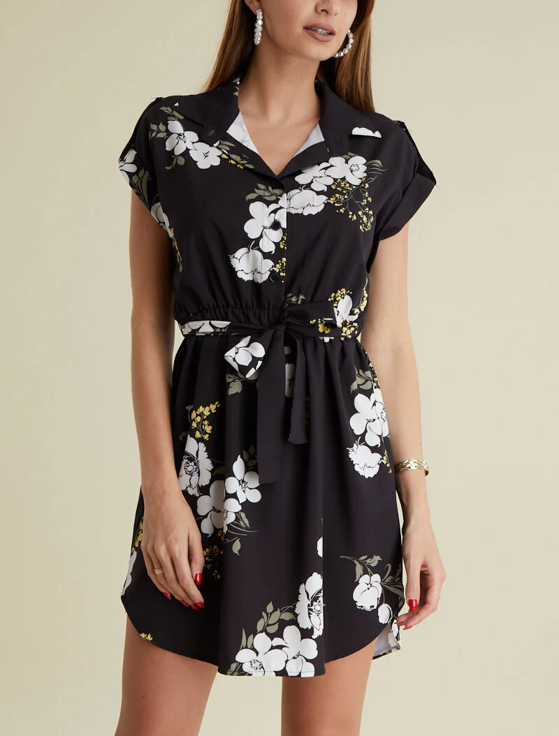Tuniek met bloemenprint - zwart
