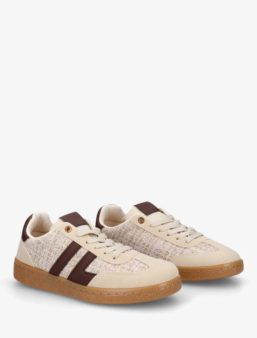 Tweed en suède sneakers - Beige - Image 4