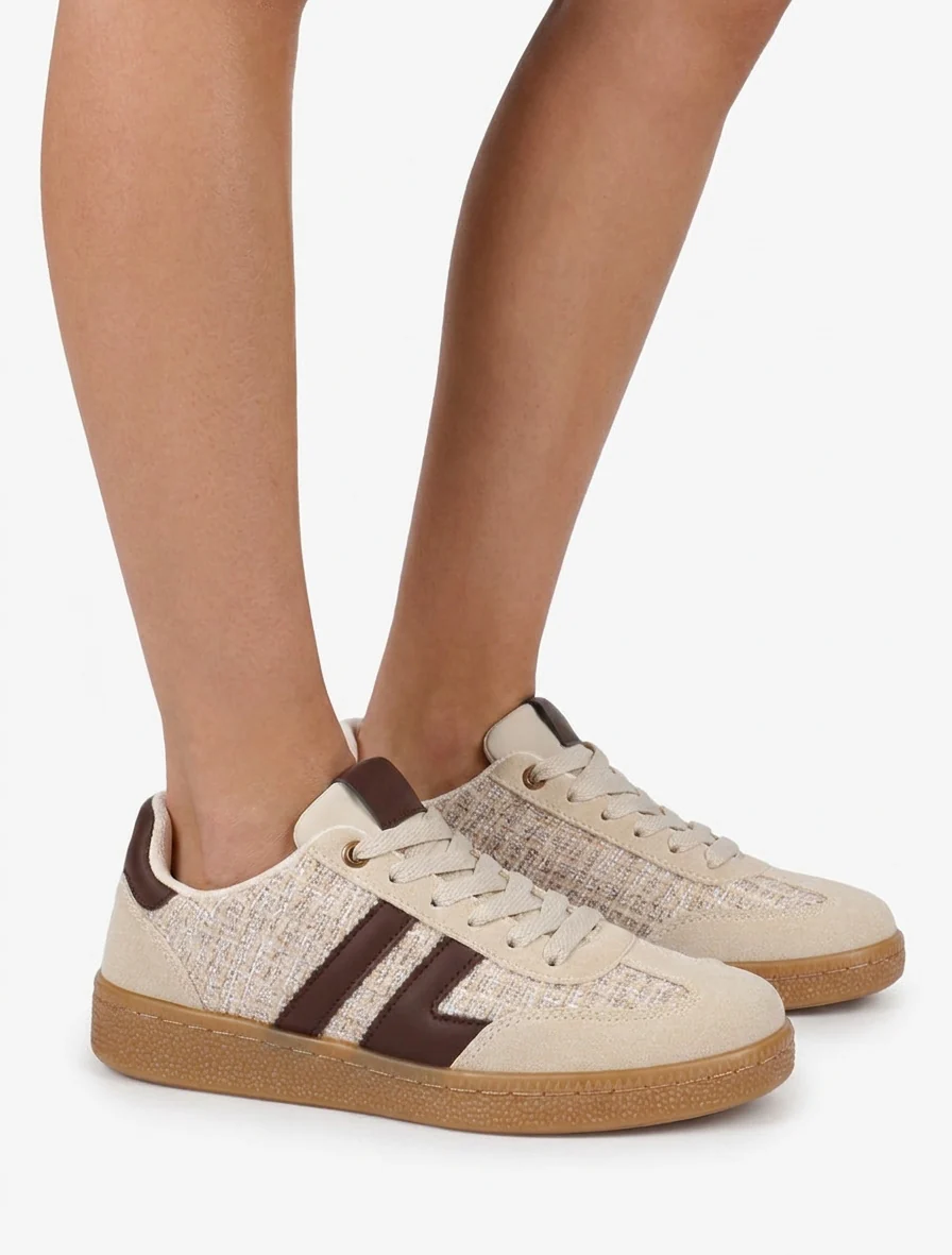 Tweed en suède sneakers - Beige - Image 5