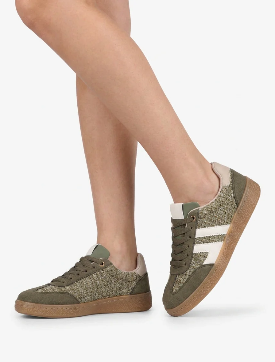 Tweed en suède sneakers - Kaki - Image 5