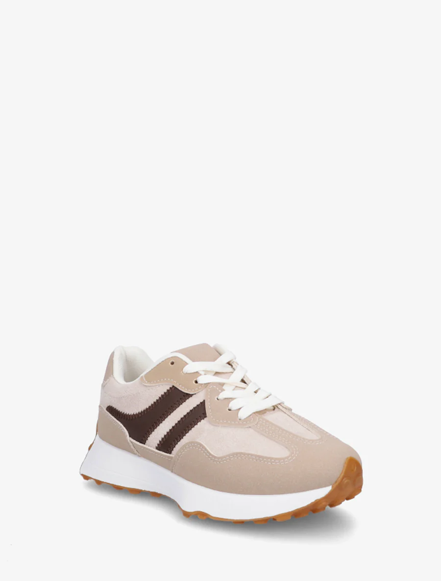 Tweekleurige en tweemateriaal sneakers - Beige - Image 2