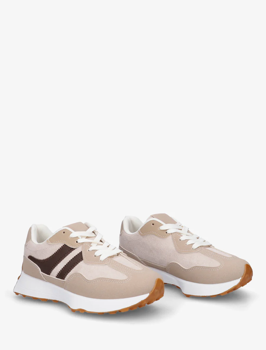 Tweekleurige en tweemateriaal sneakers - Beige - Image 4