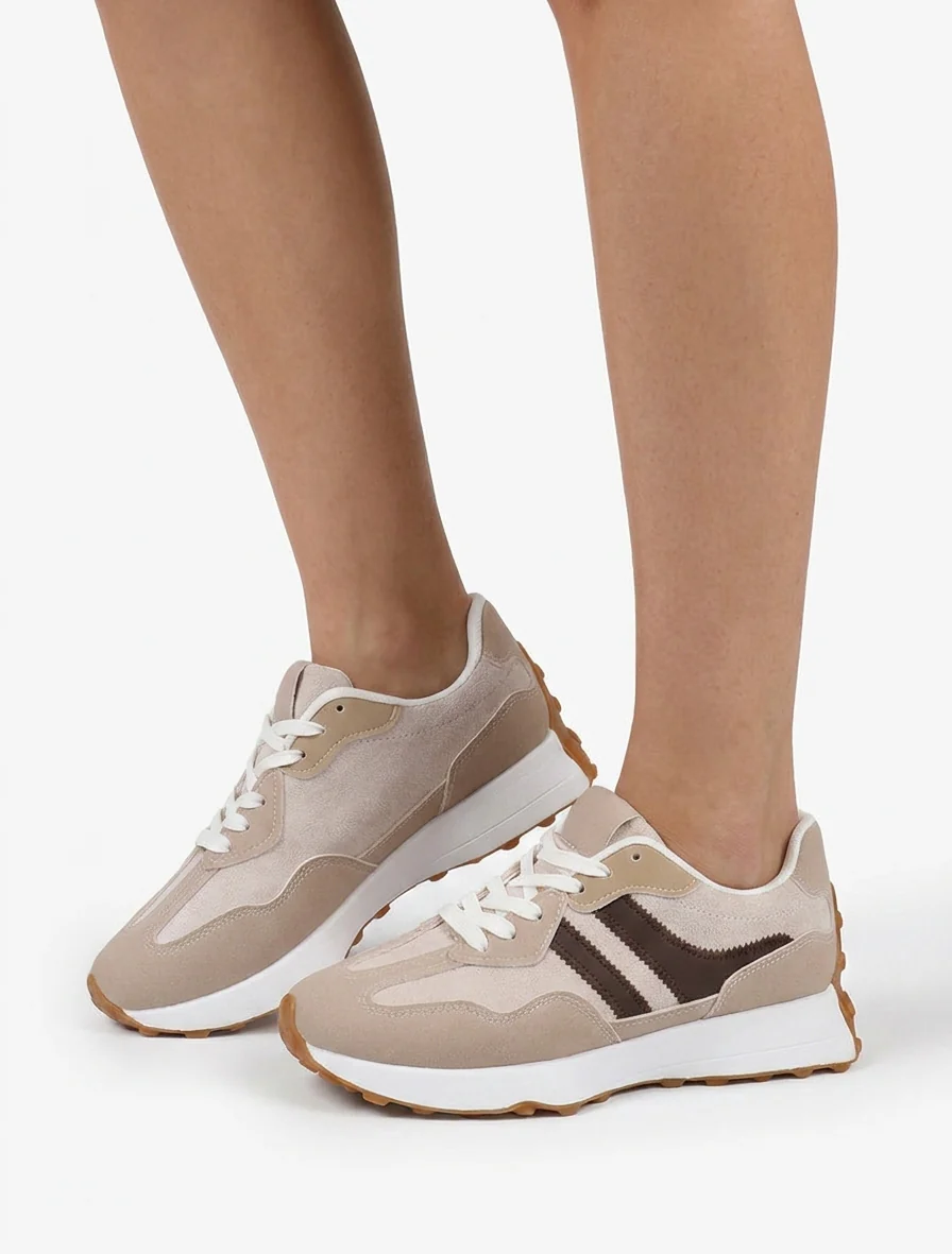 Tweekleurige en tweemateriaal sneakers - Beige - Image 5